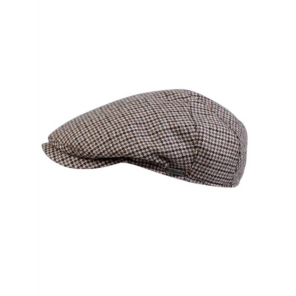 NEW WIGENS men's ivy one piece wool cap in dark camel dogtooth check